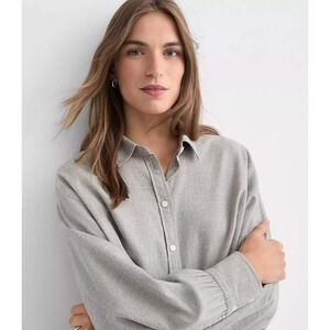 LOFT NWT Sparkle Herringbone Modern Everyday Shirt Grey Button Down Petite M